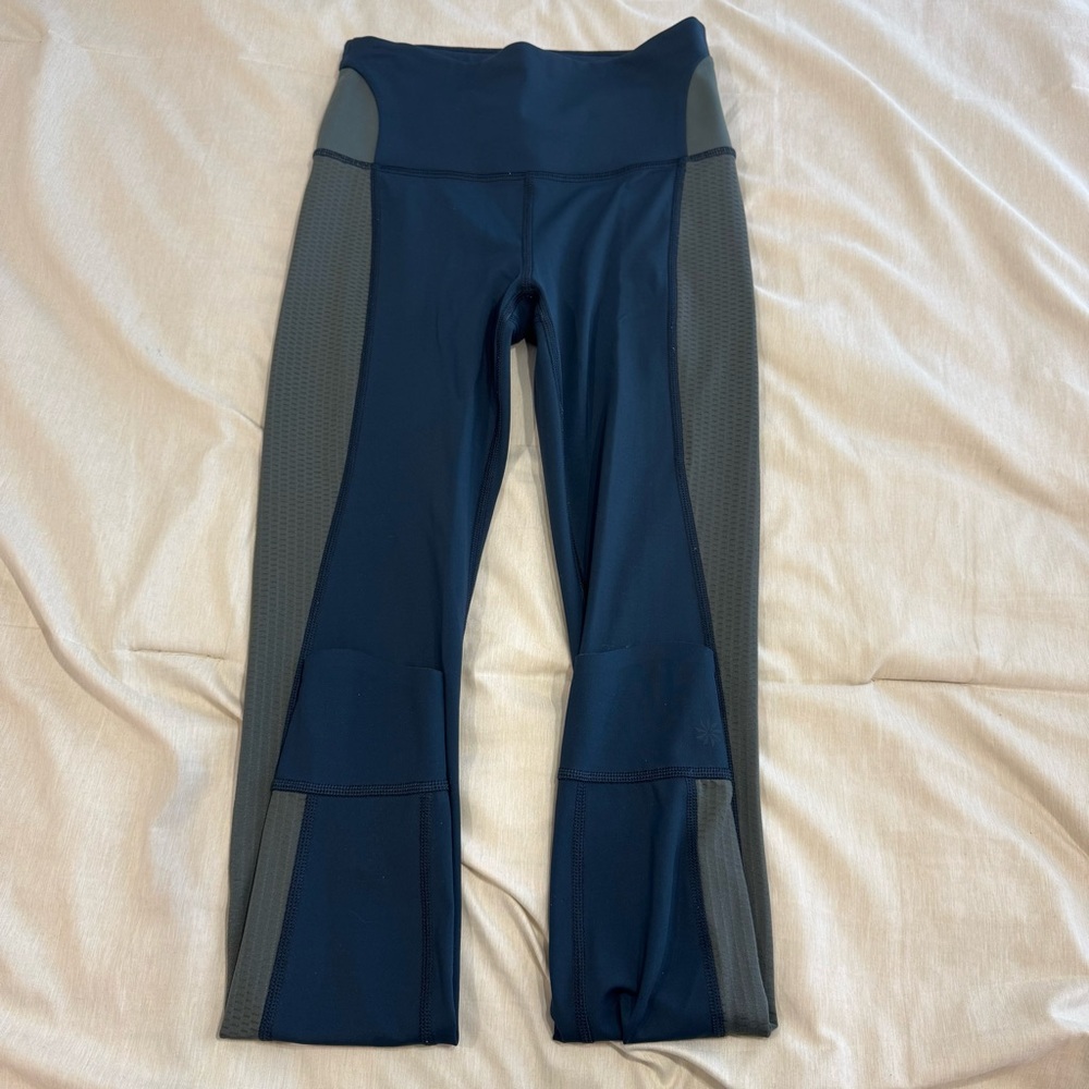 Athleta Allyson Felix Legend Mesh 7/8 Tights Navy Gray XXS EUC